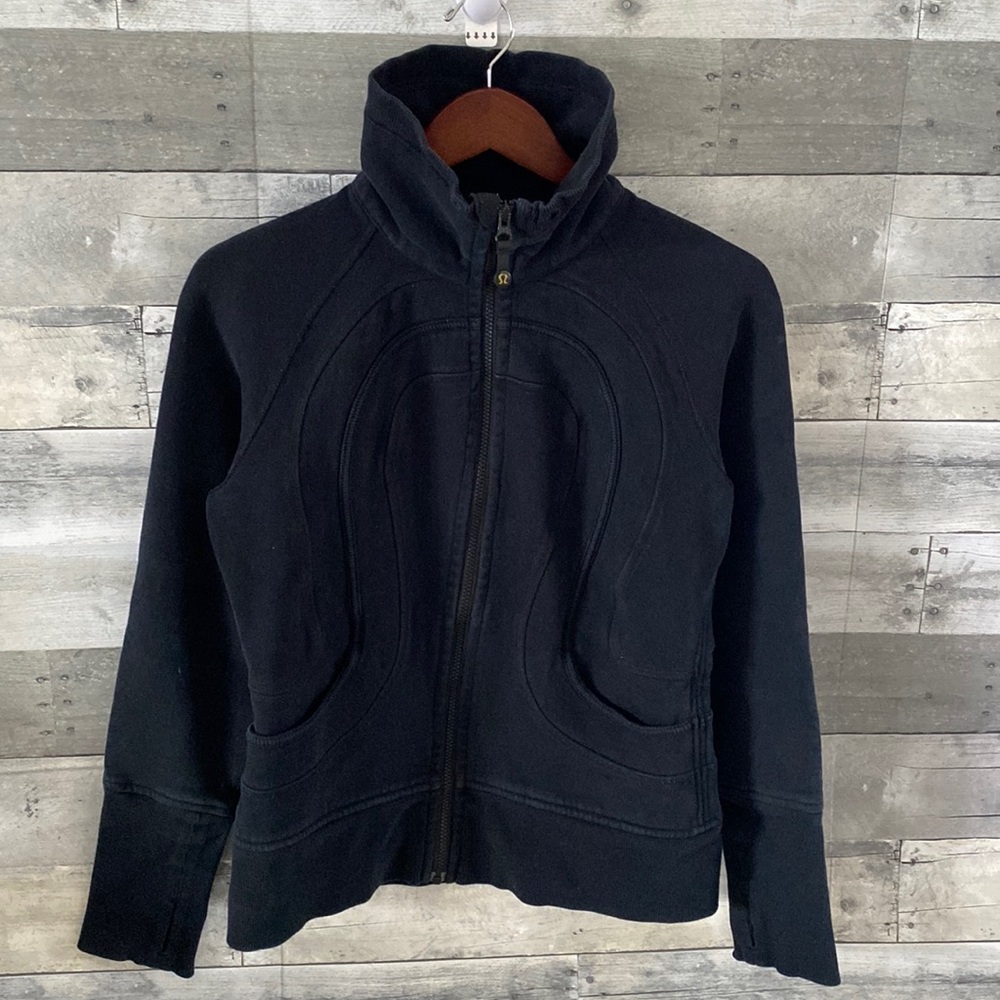 LULULEMON FULL ZIP FUNNEL NECK SWEATSHIRT BLACK WOMENS 10